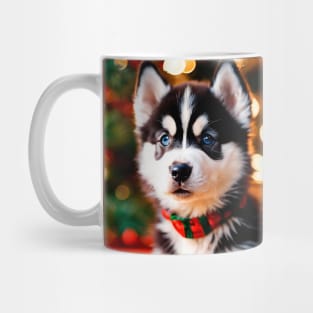 Husky Puppy Dog with Christmas Gifts Mug